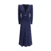 Alessandra Rich Dotted Dress With V-neck And Buttons In Blue