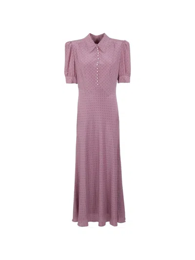 Alessandra Rich Polka-dot Pearl-button Dress In Purple