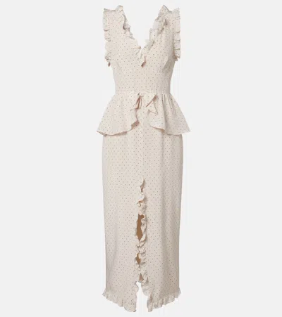 Alessandra Rich Polka-dot Peplum Silk Midi Dress In Neutral