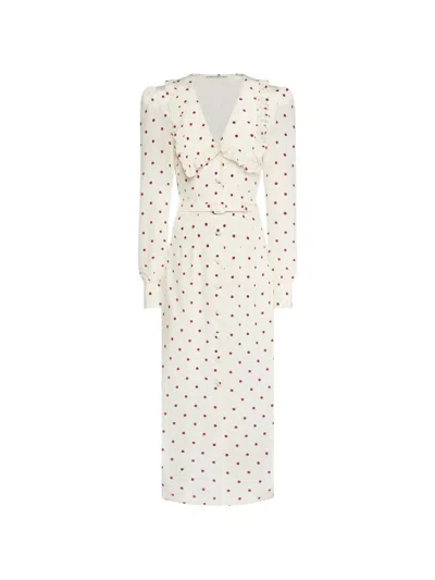 Alessandra Rich Polka-dot Ruffled Midi Dress In White