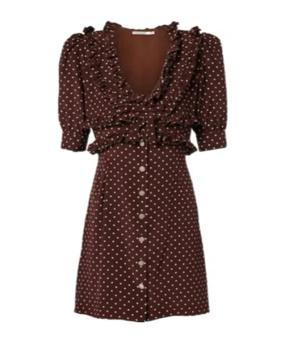 Alessandra Rich Polka-dot Ruffled Silk Minidress In Brown