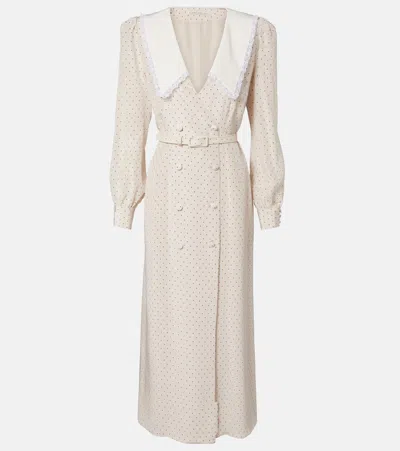 Alessandra Rich Polka-dot Silk Midi Dress In White
