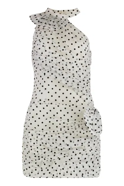 Alessandra Rich Polka-dot Silk With Ruffled Bow Neckline Dress In White