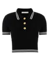 Alessandra Rich Braided Cotton Polo Shirt With Contrast Details In Black