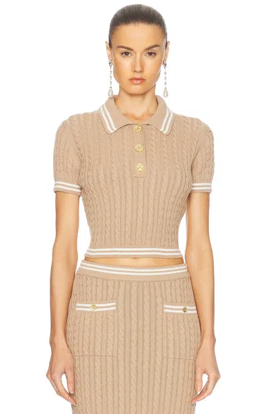 Alessandra Rich Polo Top In Sand