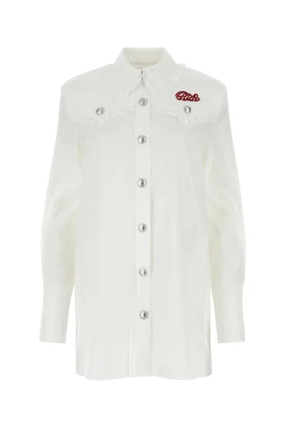 Alessandra Rich Ruffle-collar Poplin Shirt Dress In White