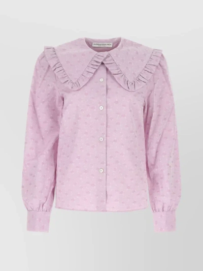 ALESSANDRA RICH POPLIN SHIRT FEATURING ALL-OVER PRINT AND RUFFLE DETAIL