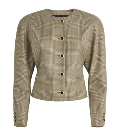 Alessandra Rich Prince Of Wales Wool Jacket In Brown
