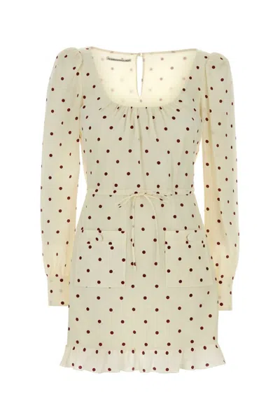 Alessandra Rich Print Silk Cdc Mini Dress With Spoon Neckline In Neutral