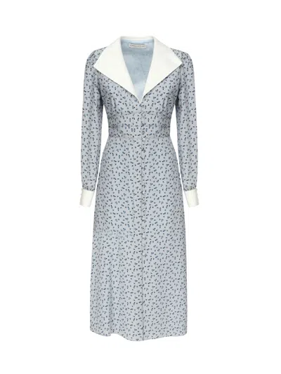 Alessandra Rich Printed Dress With Roses In Blue