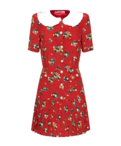 Alessandra Rich Printed Short-sleeved Dress In Red