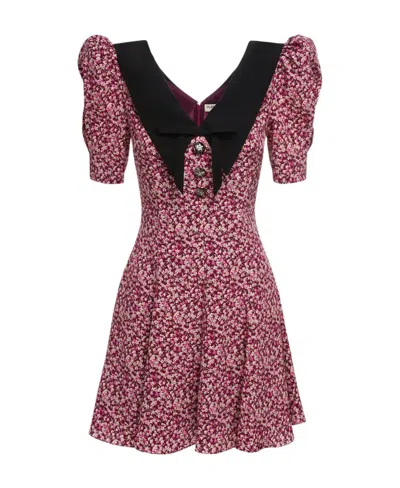 Alessandra Rich Printed Silk Crepe Mini Dress In Pink