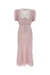 Alessandra Rich Floral Midi Dress Puff Sleeves In Pink