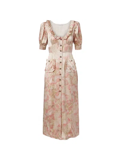 Alessandra Rich Printed Silk Jacquard Midi Dress In Gold