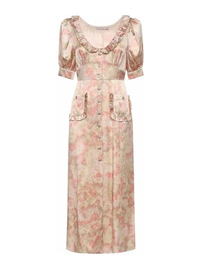 Alessandra Rich Printed Silk Jacquard Midi Dress In Multi