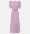 Alessandra Rich Clover-print Belted Silk Dress In Pink-white