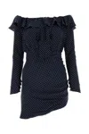 Alessandra Rich Blue Silk Minidress With White Polka Dots