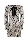 Alessandra Rich Bow-detailed Floral-print Silk Crepe De Chine Mini Dress In Black