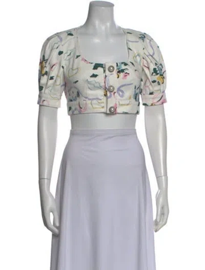 Pre-owned Alessandra Rich Printed Square Neckline Crop Top In Neutral