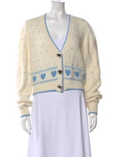 Pre-owned Alessandra Rich Printed V-neck Sweater In White