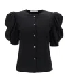 Alessandra Rich Envers Satin Blouse With Bouffant Sleeves In Black