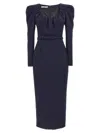 Alessandra Rich Crepe Dress With Belt And Shoulder Pads In Blunavy