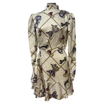 Pre-owned Alessandra Rich Rare  X Antonia Milano Silk Dress Mouret Silk Size It 38 / Fr 34 In Brown
