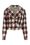 Alessandra Rich Checked Cropped Wool-blend Jacket In Red
