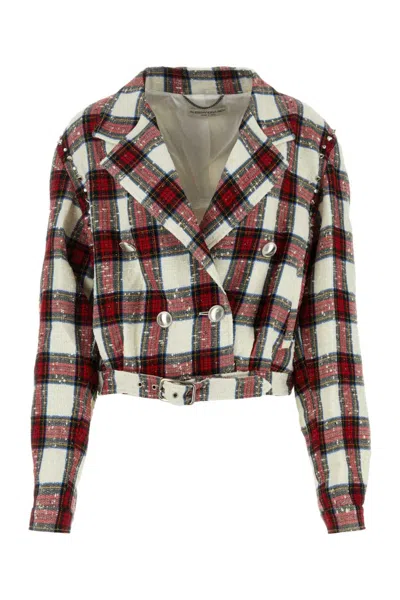 ALESSANDRA RICH RED CHECKED PATTERN JACKET