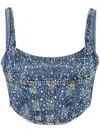 ALESSANDRA RICH RHINESTONE DENIM BUSTIER TOP - WOMEN'S - COTTON