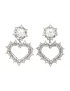 Alessandra Rich Rhinestone Earrings With Heart Pendant In Crystal