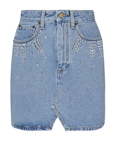 Alessandra Rich Rhinestone-embellished Denim Skirt In Blue