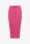 Alessandra Rich Women Ribbed Skirt With All-over Rhinestone Detail In Pink