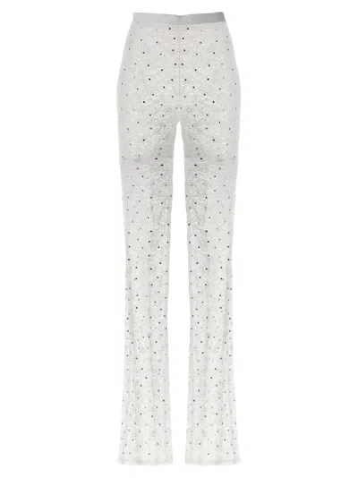 Alessandra Rich White White Rhinestone Lace Leggings