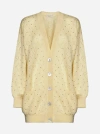 Alessandra Rich Knitted Mohair Long Cardigan W/ Crystals In Pale Yellow