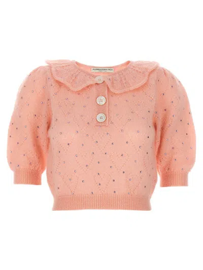 Alessandra Rich Rhinestone-embellished Pointelle-knit Top In Pink