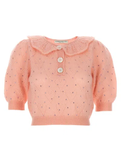 Alessandra Rich Heart Design T-shirt In Pink