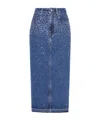 Alessandra Rich 'denim Midi Skirt With Rhin In Blue