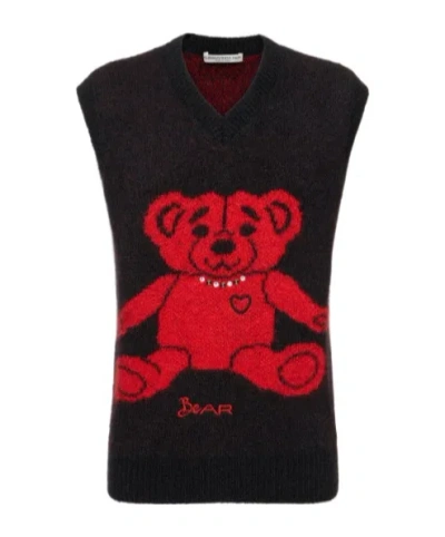 Alessandra Rich Rib-collar Vest In Black