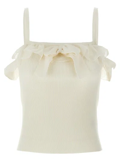 Alessandra Rich Ribbed Crop Top With Square Neckline In Neutral