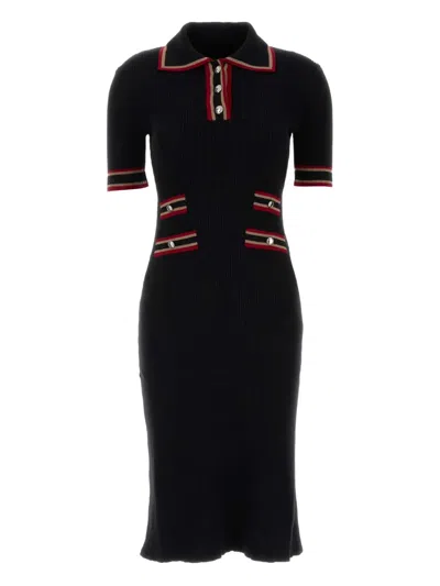 ALESSANDRA RICH RIBBED-KNIT POLO-NECK MIDI DRESS