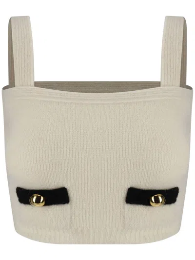 Alessandra Rich Alpaca Wool Sleeveless Top With Geometric Neckline In White