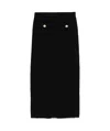 Alessandra Rich Ribbed Texture Midi Skirt With Front Slit In Black