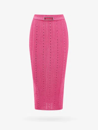 Alessandra Rich Ribbed Skirt With All-over Rhinestone Detail In Pink