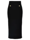 Alessandra Rich Ribbed Texture Midi Skirt With Front Slit In Black