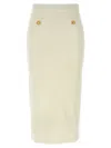 Alessandra Rich Ribbed High Waist Midi Skirt With Back Slit In White