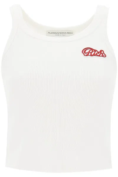ALESSANDRA RICH RIBBED TANK TOP WITH LOGO PATCH