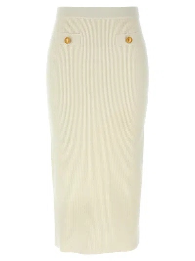 Alessandra Rich Ribbed Wool-cashmere Blend Skirt In Cream