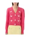 Alessandra Rich Embellished Knit Cropped Cardigan In Red