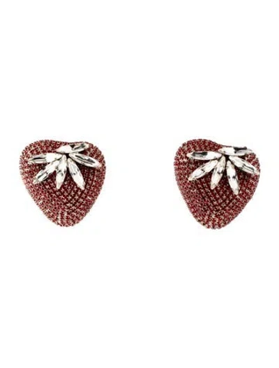 Pre-owned Alessandra Rich Rich Red Crystal Strawberry Clip-on Earrings In Clear/red